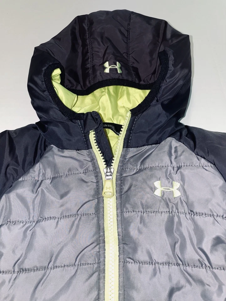 Under Armour Toddler Boys 4T Gray Lime Green Puffer Winter Coat Jacket Gift - Image 3 of 4