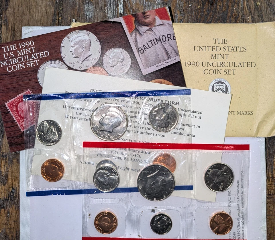 1990 P&D Mint Set Brilliant Uncirculated US with Envelope & COA (10 Coin Set) - Image 2 of 4