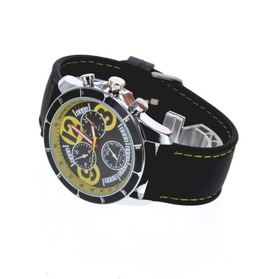 Big Bezel Fashion Chronograph Sport Style Rubber Band Yellow Dial Men's Watch