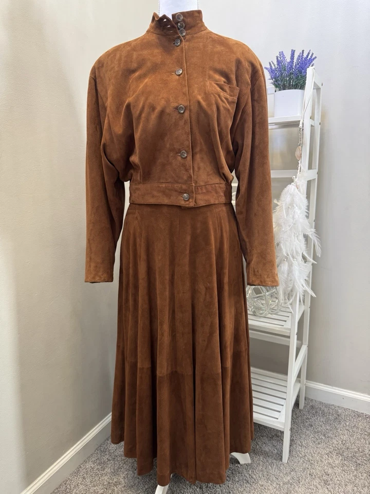 Ralph Lauren 紫色标签 100% 麂皮绒夹克和裙子套装 | 复古,美国,尺寸 6 — 第 2/4 张图片