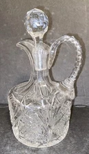 Antique Vintage Cut Glass 7.25” Tall Cruet With Stopper