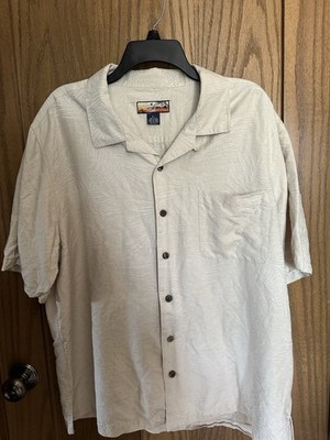 Havana Jack's Cafe Men's cream 100% Silk Short Sleeve Button-Up Shirt XL