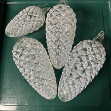 4 Clear Blown Glass Frosted Large Pinecones Christmas Ornament Decor
