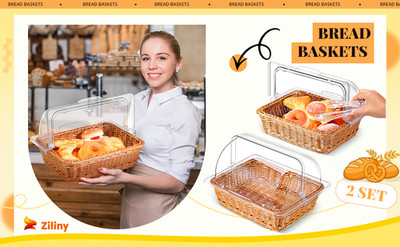 2 Set Wier Bread Baskets for Serving with Clear Acrylic Roll