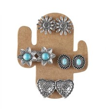 Western Turquoise Stud Earrings Set for Women Natural Turquoise Bohemian Flower