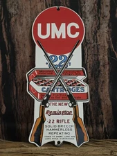 VINTAGE REMINGTON UMC .22  PORCELAIN SIGN  HARDWARE AMMUNITION  12"x5"