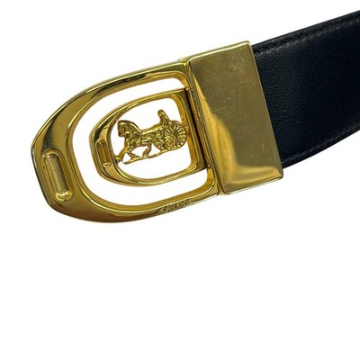 Celine Triomphe Leather Belt Horse Carriage Buckle Black Size 85
