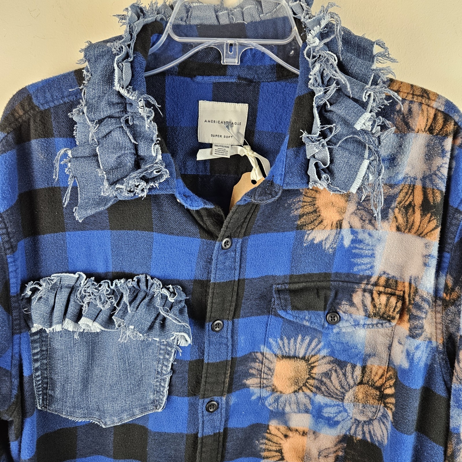 American Eagle Plaid Flannel Shirt womens Size XXL Tunic Custom Details Boutique