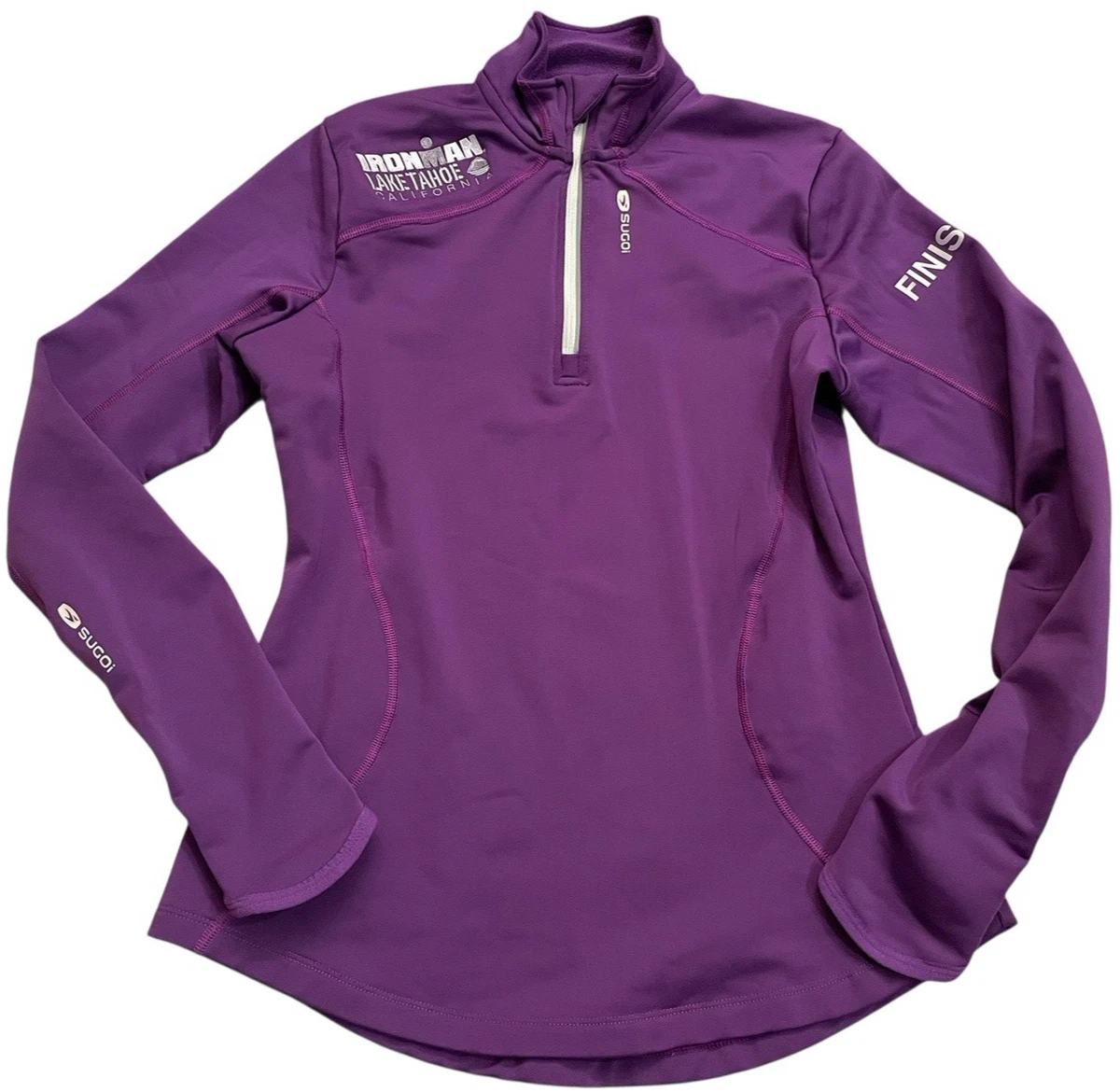 Pull Cyclisme Femme SUGOI - Taille M - 1/4 Zip Bleu - Chaud Et Stretch - Occasion Impeccable