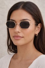 Nordstrom Octagon Metal Sunglasses Women Gold Frame Black Lens Retro Designer