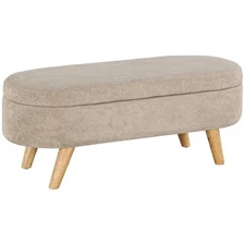  Storage Ottoman, 43.3" Teddy Fleece Upholstered End of Bed Bench with Wood 