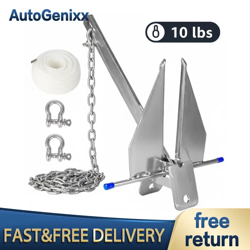 10 lb Boat Anchor Kit Galvanized Fluke w/Chain Rope 16-26 ft