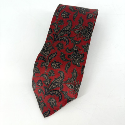 Robert Talbott Silk Tie Mens Red Paisley Floral Hand Printed Made in USA Italy