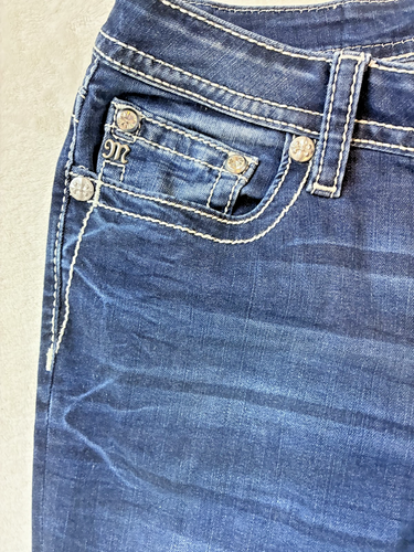 Miss Me Jeans Womens 32 Mid Rise Boot Embroidered Back Pockets Turquoise w/Flap - Picture 5 of 15