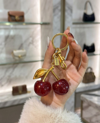 Coach Red Cherry Apple Bag Charm Keychain Resin Metal Brass Purse