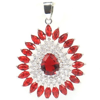 Buy 3 Get 1 Free Pretty 6.5g Blood Rubies White CZ Ladies Gift Silver Pendant