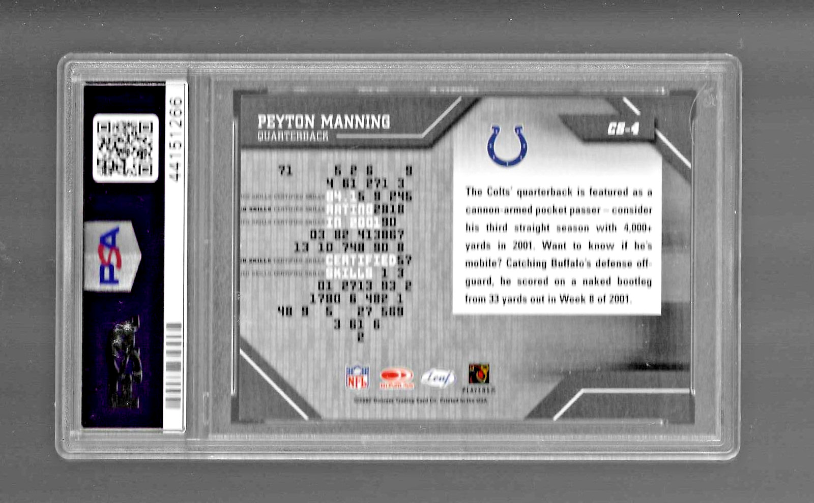 2002 LEAF CERTIFIED SKILLS FOOTBALL CARD #CS-4 HOF PEYTON MANNING PSA 10 POP 1 view 4