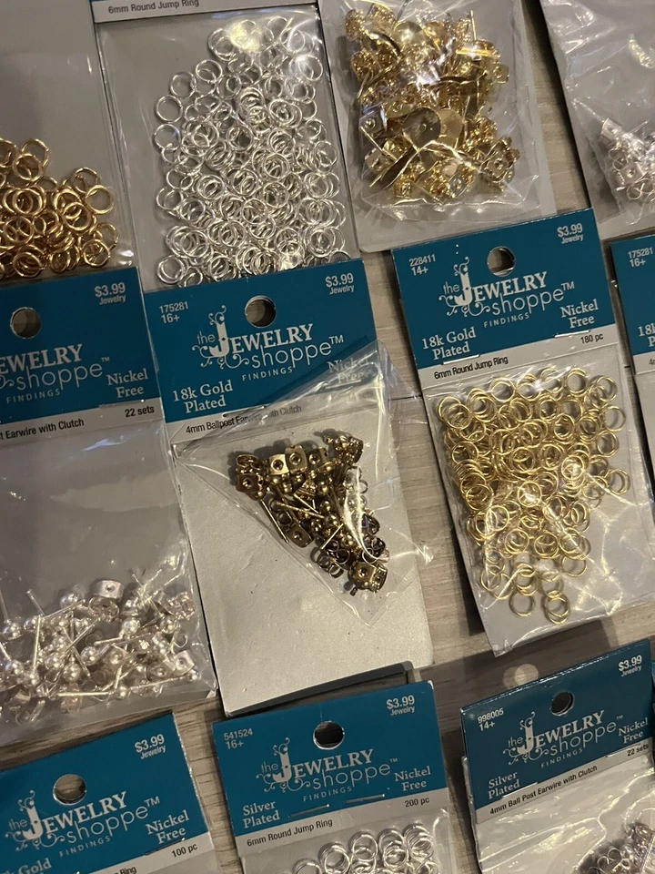 珠宝制作用品和五金件 51 包。 戒指。 14k. 18k 镀金和银 — 第 2/4 张图片