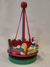 May Pole Spin Toy Wooden Train Bear Clown Doll Merry Go Round Carousel Ribbon