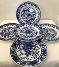 Centrum Cobalt Blue Floral 7 Inch Round Dessert Salad Plates Set Of Five