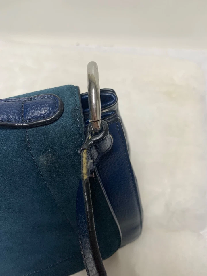 IVANKA TRUMP Claudia Azul Crepúsculo Gamuza Cuero Sillín Bolso Estilo Cartera Foto 3 de 4