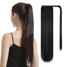 BARSDAR 24 Inch Long Straight Wrap Around Ponytail - Black