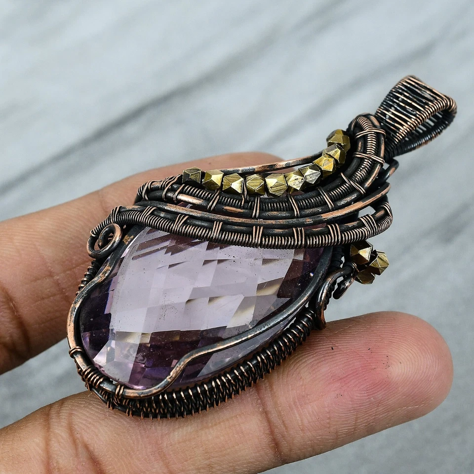 Regalo de boda para ella colgante envuelto en alambre joyería kuncita rosa cobre 2,87" Foto 3 de 4