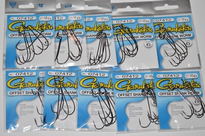 10 packs gamakatsu offset shank worm hooks  2/0  black 07412 6 per pack