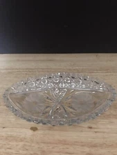 Vintage Lead Crystal 7 1/4” Relish/Candy Dish W/Etched Daisy At Each End
