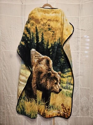 Vintage Realistic Brown Grizzly Bear Blanket Soft 59x48” Cabin Throw Blanket - Image 1 of 4