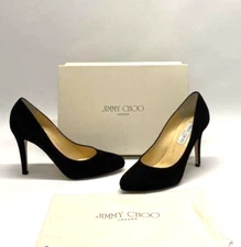 NIB JIMMY CHOO 37.5 7 1/2 Vikki Articolo Black Suede Heels ASO Princess Kate