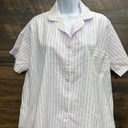 Vintage Carole Damen Pyjama 2-teiliges Set lila Streifen große kurze Ärmel Y2K USA - Bild 5 von 15