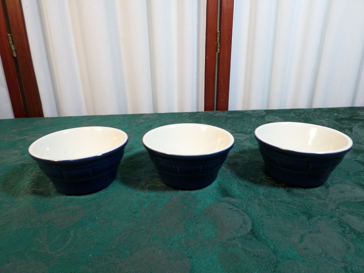 3-8oz Le Creuset Decorative Dark Blue Ramekin/Custard Bowls