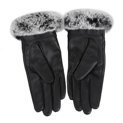 Women's Winter Genuine Leather Gloves Rex Rabbit Fur Warm Trim Cuff Velvet Lined - Picture 67 of 88
