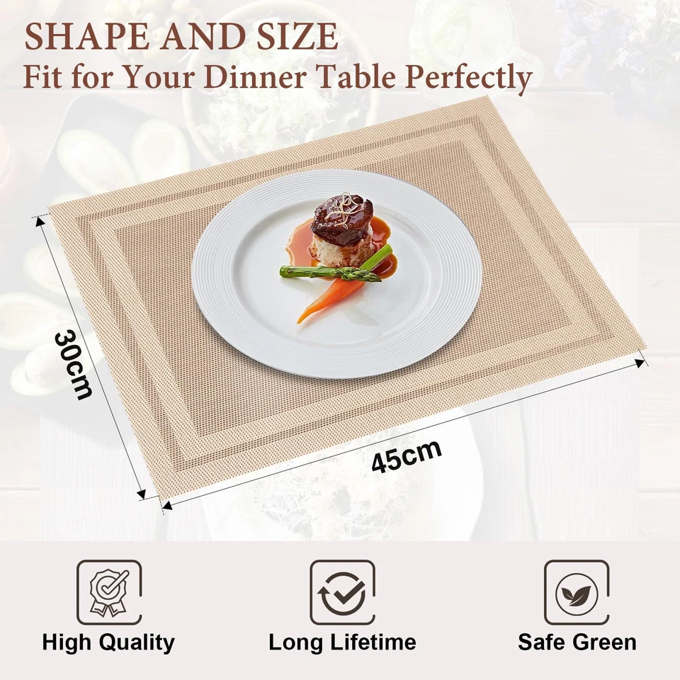 Lot de 8 Sets de Table Lavable Sets de Table Plastique PVC Tissé Lavable Napp... - Photo 3/4