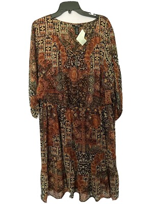NWT Style & co. Women Size 3X Seventies Mood Sheer Lined Boat Neck Dress |  eBay