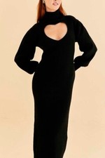 NEW Farm Rio black heart neckline knit dress in Black SZ L #D7831