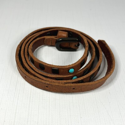 NAPAIJRI Turquoise Studded Leather Belt Narrow Western Boho  display picture 3