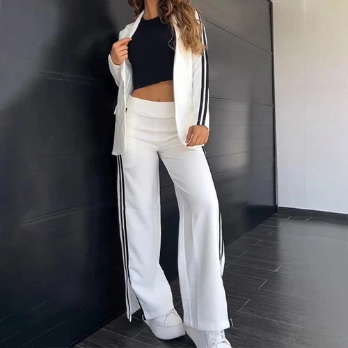 Damen Hosenanzug Freizeitanzug Blazermantel Weites Bein Hose Outfit Business Set - Bild 12 von 18