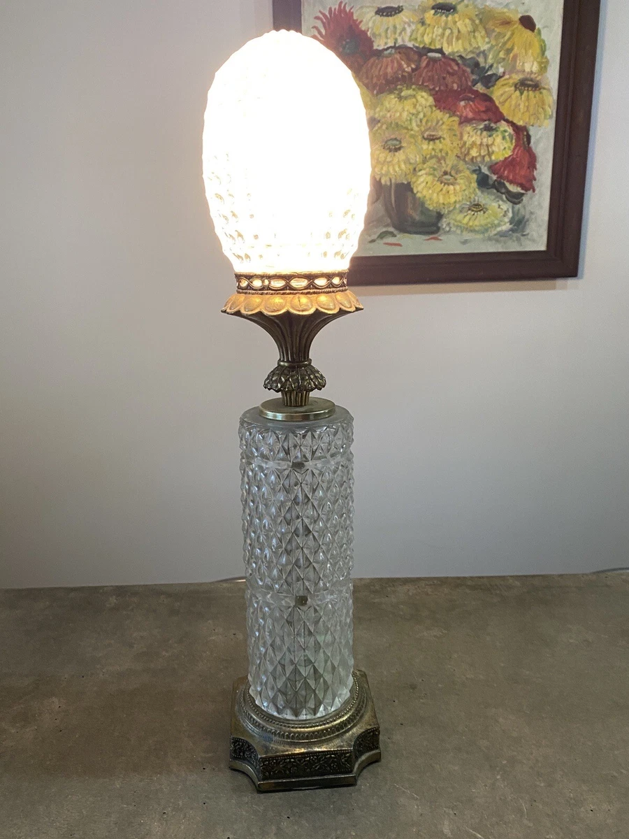 Vintage Crystal Dome Globe Top Table Desk Bar Lamp Gold Accent 24 T Works