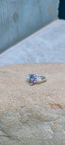 Corte Pera Alejandrita Gema Joyería 14K Oro Blanco Macizo Anillos para Mujer - Imagen 9 de 10