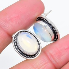 Milky Opalite Gemstone 925 Sterling Silver Jewelry Stud Earring Size 0.75"