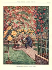 Rare 1938 British Cartoon: ROSES ALL AROUND - Love and the Gift of Flowers HUMOR