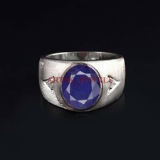 Heizbarer Blauer Saphir Edelstein Mit 925 Sterling Silberring F&uuml;r Herren #5023