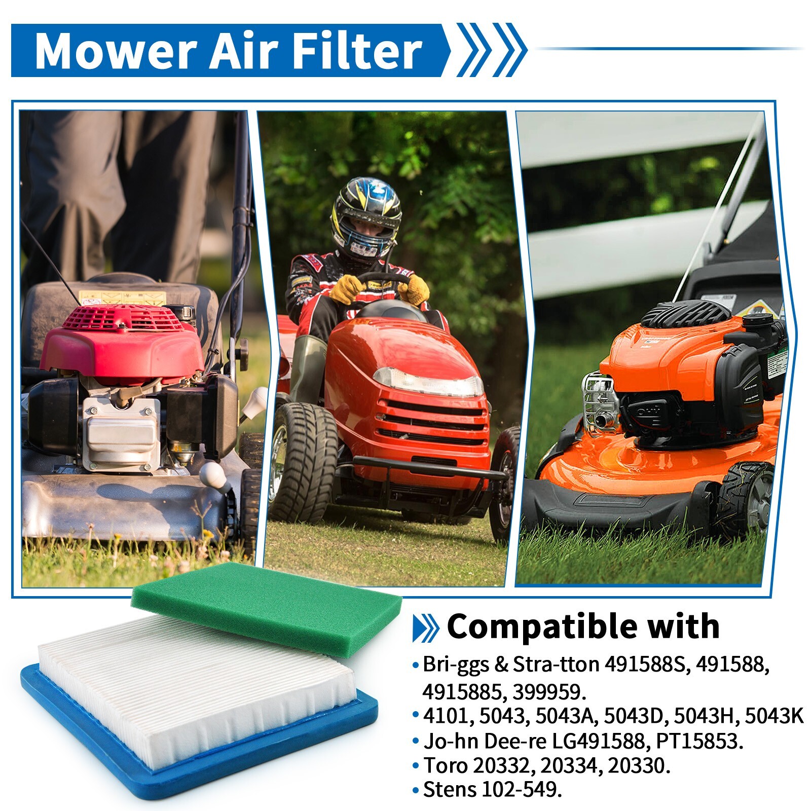 EPChunMi Lawn Mower Replacement Parts Lawn Mower Air Filter 491588 20332