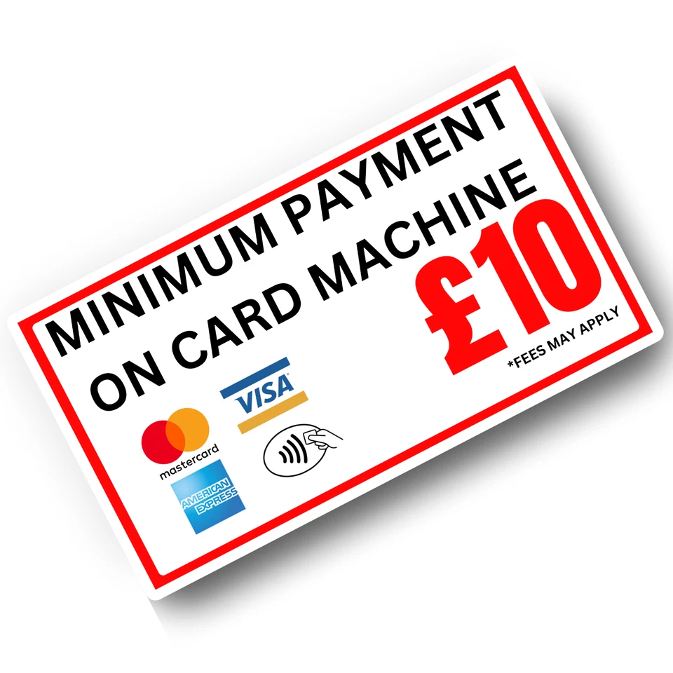 KINGDOM DECALS MINIMUM PAYMENT ON CARD £10 STICKERS CREDIT DEBIT CARD FOR TAXIS SHOP RETAIL