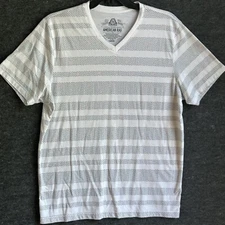 American Rag Shirt Men's Large White Striped V Neck Short Sleeve Casual