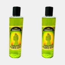 2PACK- SANTA MUERTE VERDE Agua Espiritual Riegos Limpias Abundancia Dinero 8 oz