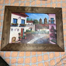 Vintage Indigenous Folk Art Vibrant Oil Painting On Board