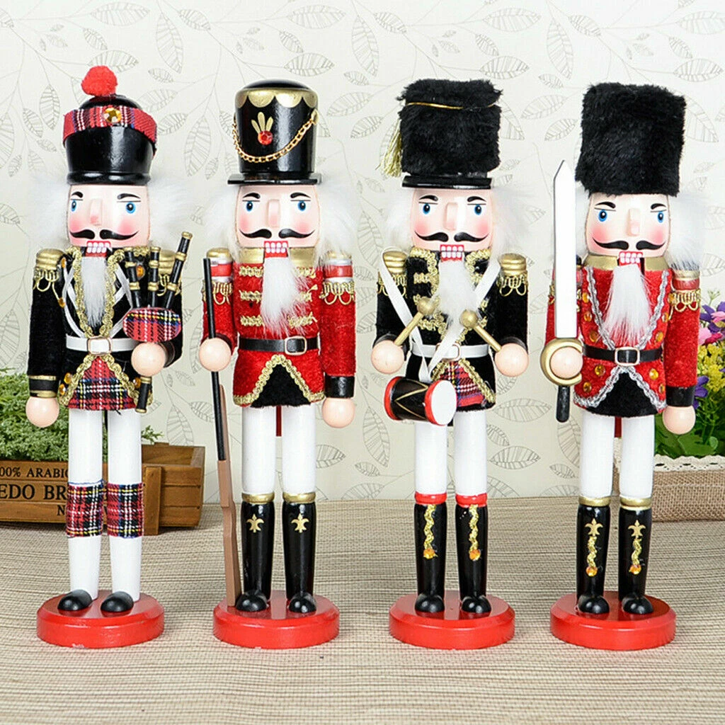 30cm Wooden Nutcracker Soldier Handcraft Walnut Puppet Toy Xmas Home Ornament